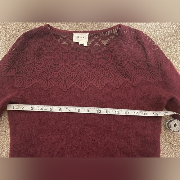 Sezane French burgundy wool sweater with lace neck detail - Picture 7 of 7